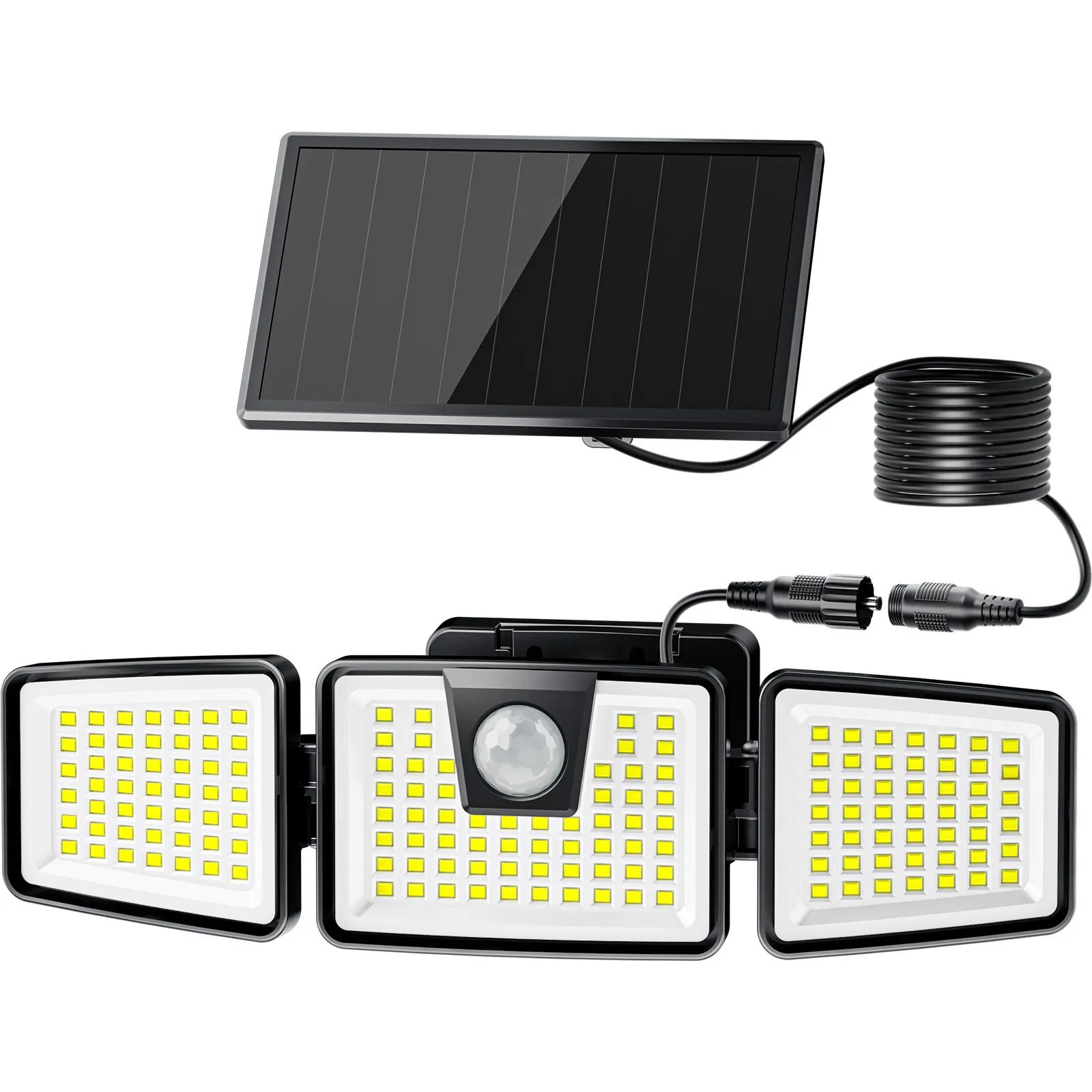 Picture of AIXPI 156A LED three-head rotatable outdoor waterproof human body induction courtyard solar wall lamp 